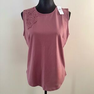 Ann Taylor Dusty Pink Sleeveless Top with Floral Lace Embellishment